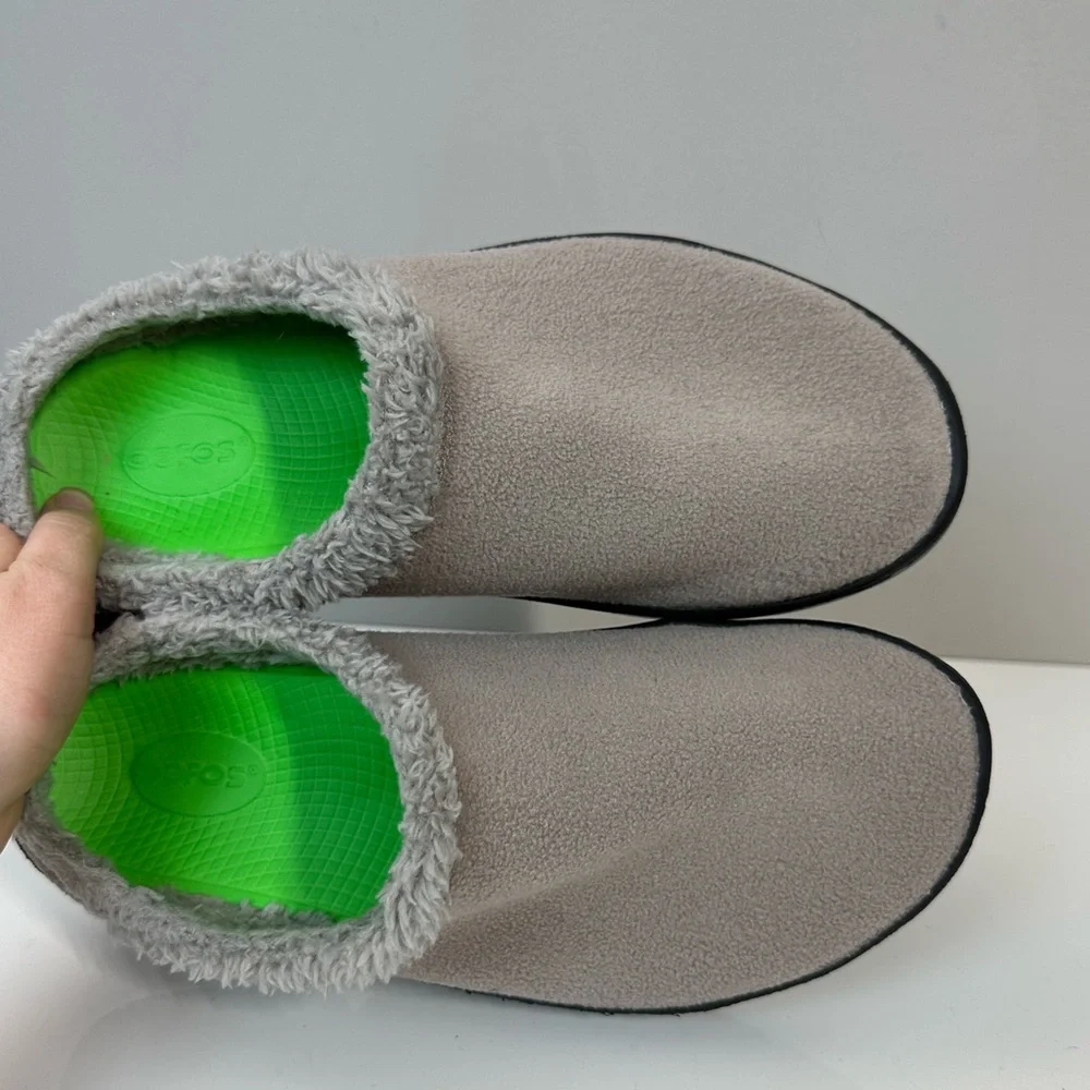 Oofos Oocoozie Mule Gray Sherpa Comfort Recovery Slip On Shoes Size 10